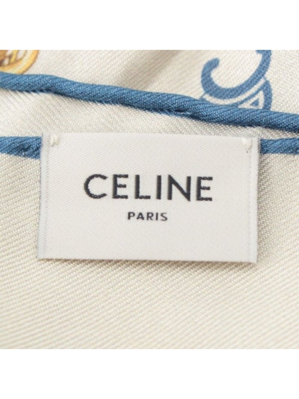 Celine Silk Triomphe Logo Chain Pattern Large Scarf Ivory Blue - Picture 8 of 9
